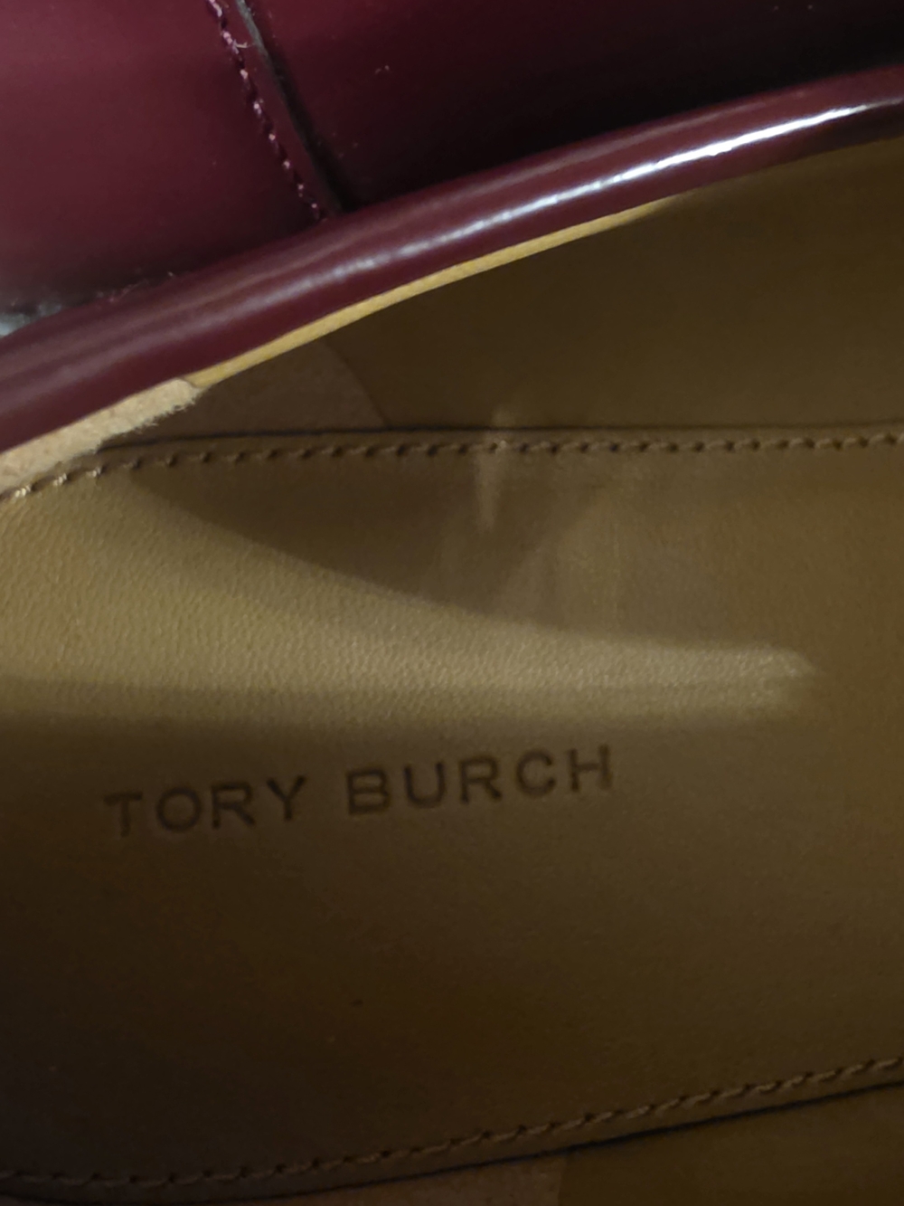 Tory Burch Burgundy Leather Loafers with Gold Logo - Picture 6 of 6